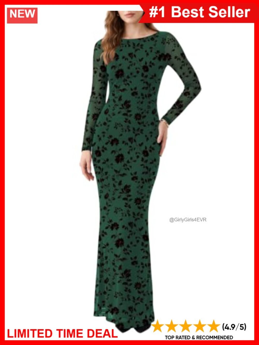 Mesh Long Sleeve Bodycon Maxi Dress Floral Formal Cocktail Gown